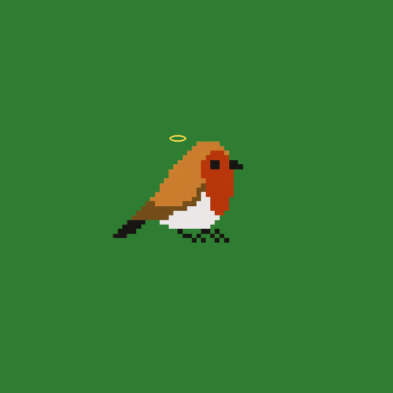 Drone bird · Verdigris body, Amber wings, Ember eyes