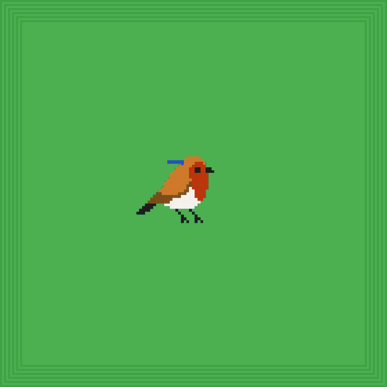 Drone bird · Verdigris body, Amber wings, Ember eyes
